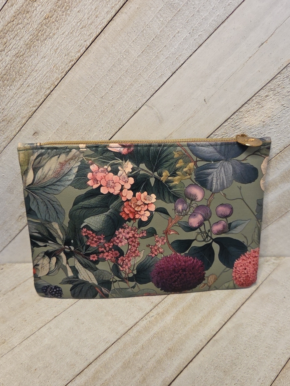 Ipsy Small Purple and Green Antique Floral Makeup Bag